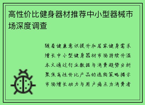 高性价比健身器材推荐中小型器械市场深度调查